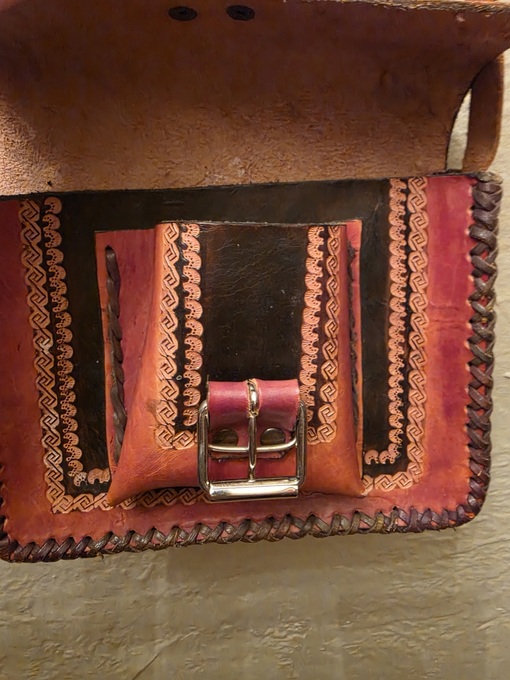 Vintage Hand Tooled Leather Aztec Calendar Crossbody Boho Purse - Picture 4 of 11